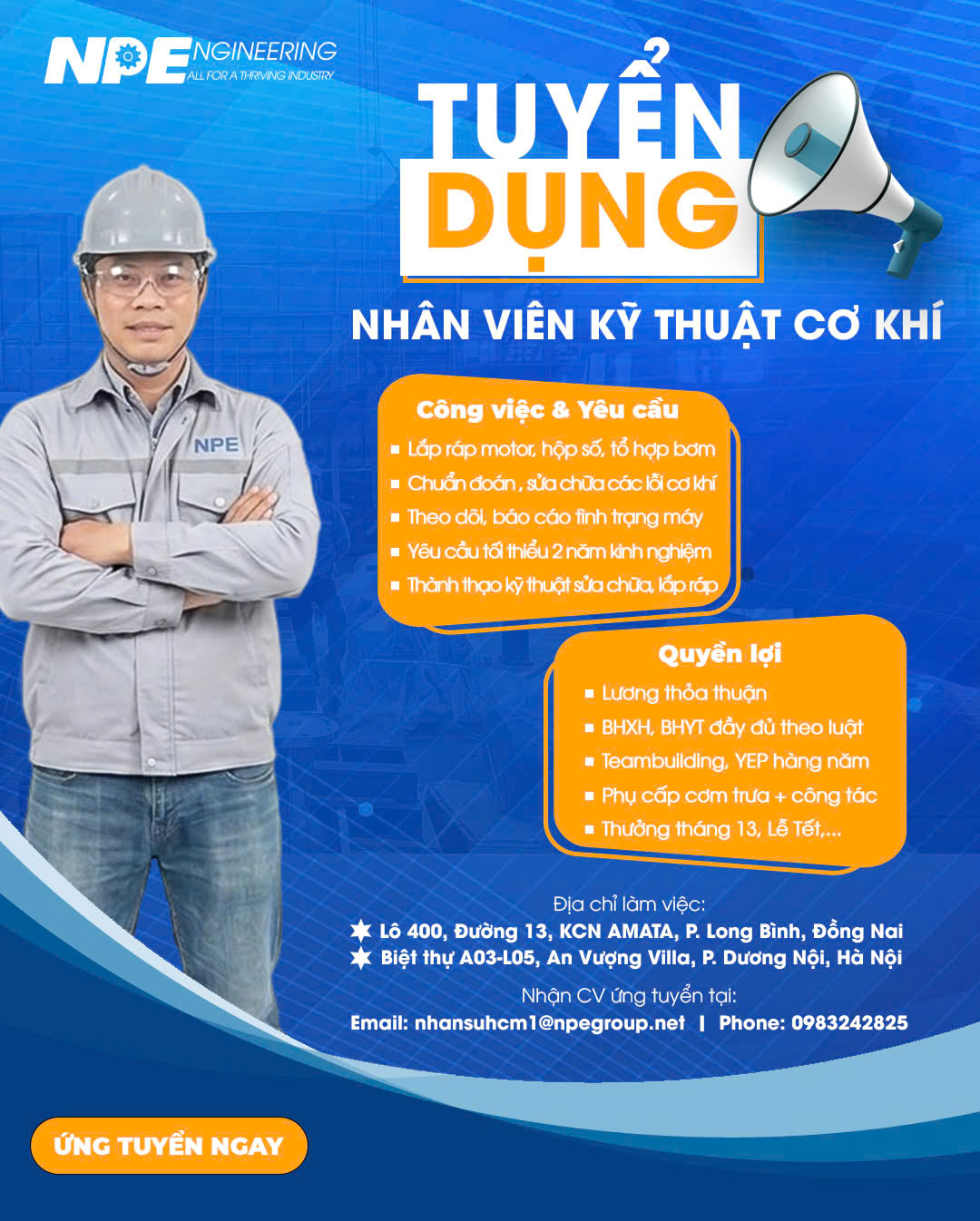 TUYỂN DỤNG NHÂN VIÊN KỸ THUẬT CƠ KHÍ